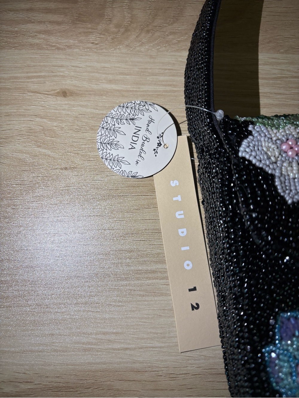 Beaded Floral Shoulder Bag - Black with Multicolor Flowers - Picture 4 of 7